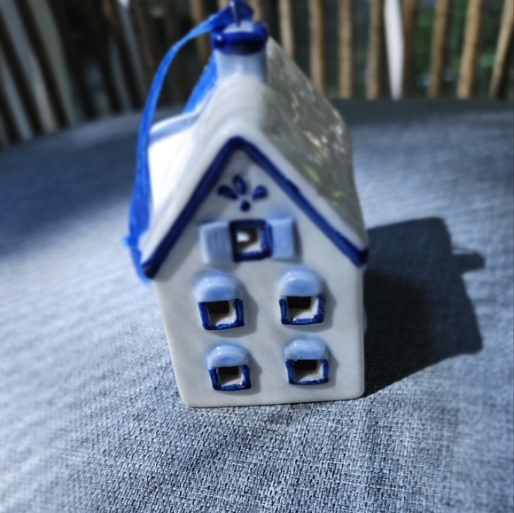 Ceramic House Ornament with Blue Accents - Picture 3 of 6